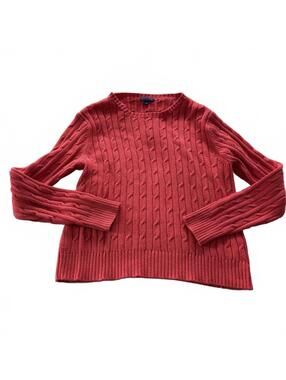 J. McLaughlin Orange/Coral Cable Knit Cotton Blend Long Sleeve Sweater Wms SZ M